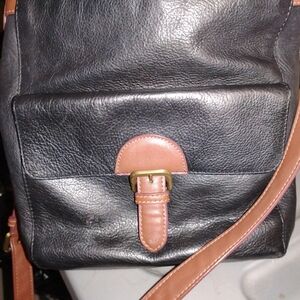 Clarks Black and Brown Leather Messenger Bag with Adjustable Strap